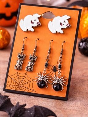 Halloween Ghost Car & Spider Set of 3 Earring Set